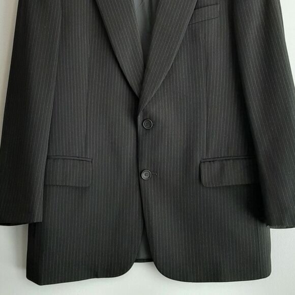 CALVIN KLEIN Italy Wool Blend Blazer Jacket Pin-Stripe Black Men's Sz 40 S - Picture 4 of 14